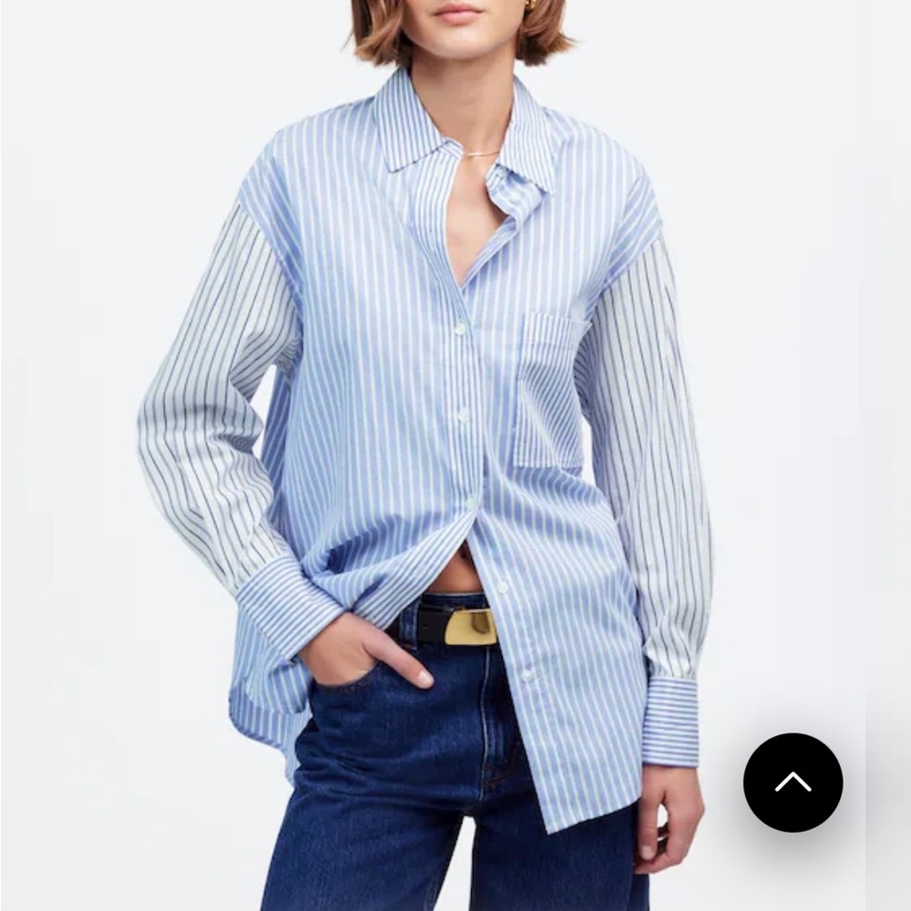 Brand new Madewell women oversize White and Blue Striped Dress Shirt size medium